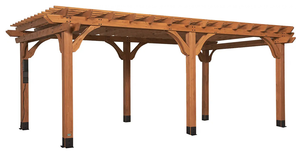 Outdoor Pergola, Cedar Wood Frame With Electrical & USB Outlets, 20ft X 12ft