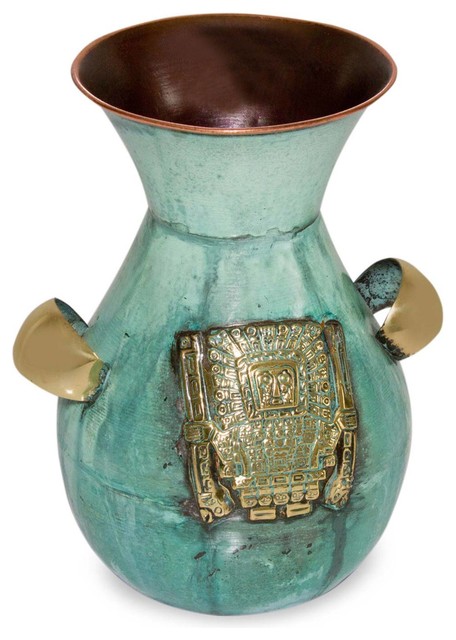 Inca Blade And Wiracocha Copper And Bronze Vase Southwestern