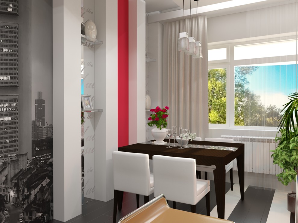 Интерьер загородного дома с красными акцентами