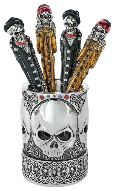 Gothic Skull Vessel And Pen Set Eclectic Desk Accessories By