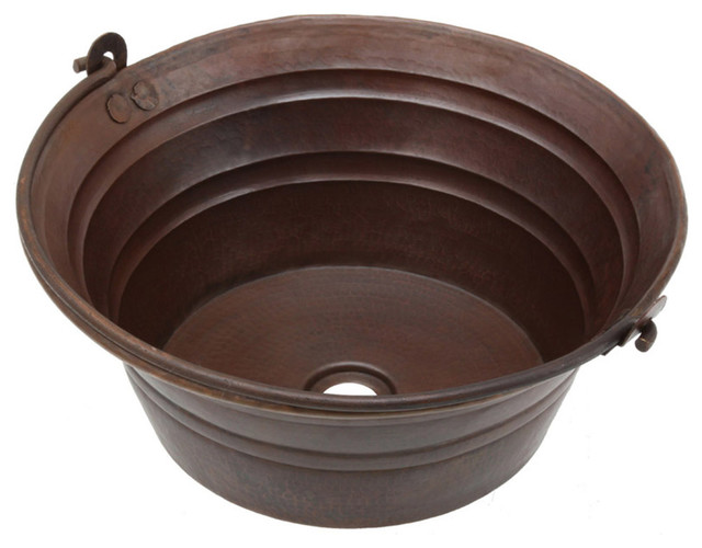 Handcrafted Copper Bucket Vessel Sink With Handle BKT17 Traditional