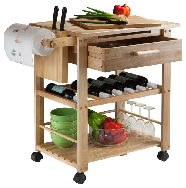 Winsome Finland Transitional Solid Wood Kitchen Cart in Natural