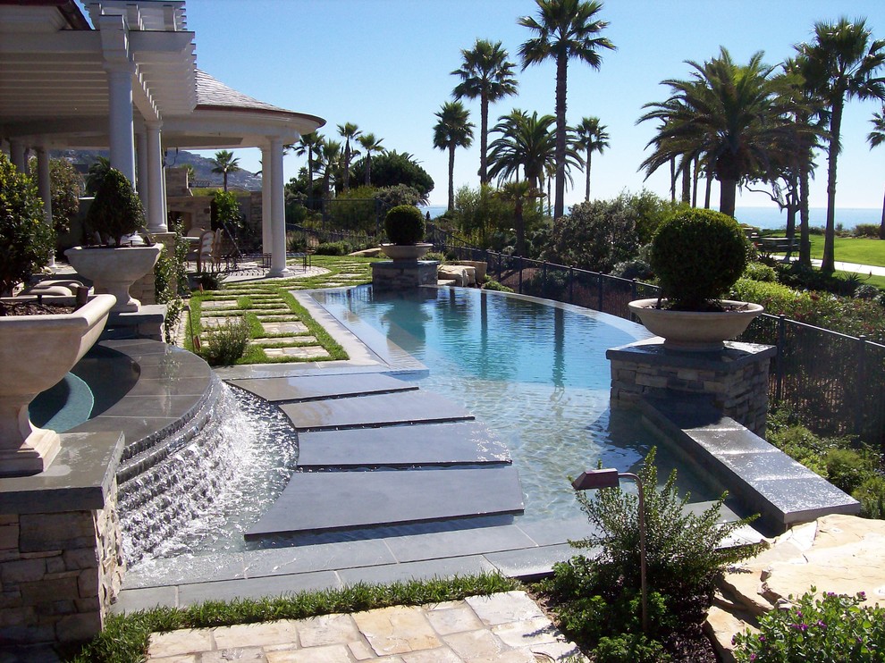 Design ideas for a mediterranean infinity pool in Orange County.