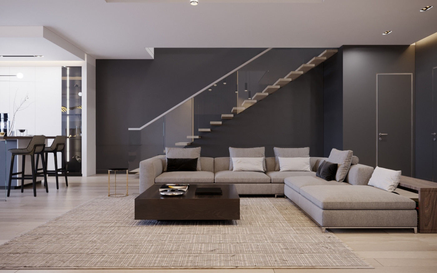 Гостиная. Дизайн-проект таун-хауса в Новогорске