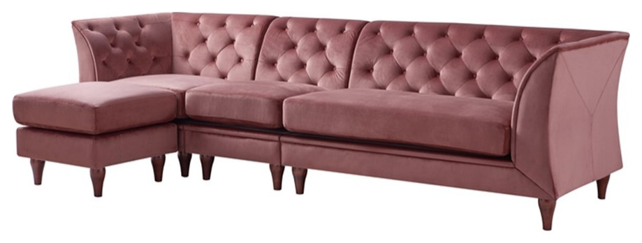 Furniture of America Trielle Velvet Modular Sectional with Ottoman in Pink