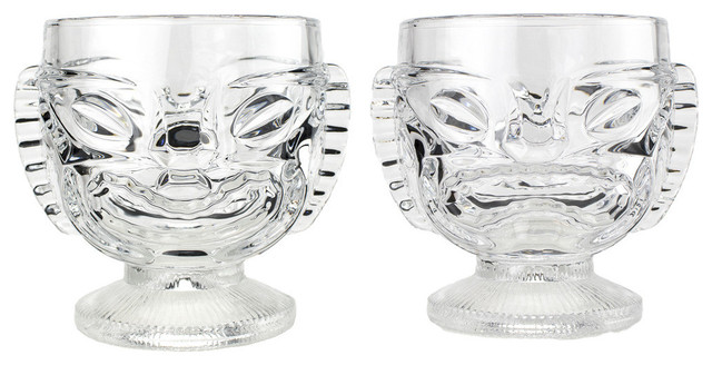 Double Sided Happy/Sad 16 oz .Tiki Glass, Set of 2