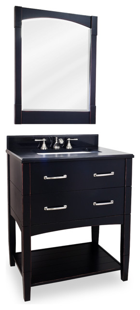 Contemporary Slab Drawer Legged Vanity Set, Black