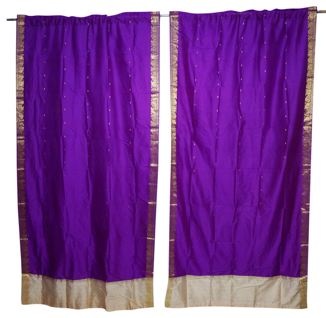 2 Purple Sheer Sari Panel Rod Pocket Curtains Wedding Decor 84x44