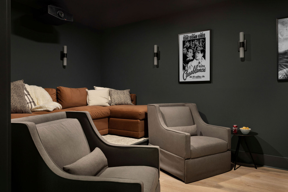 Example of a mountain style home theater design in Nashville