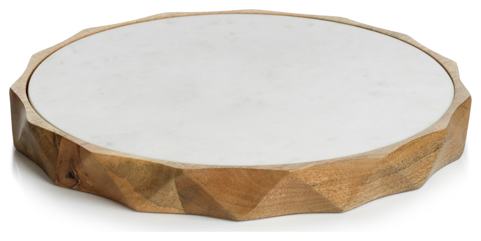 Tiziano Wood and White Marble Serving Board, Large