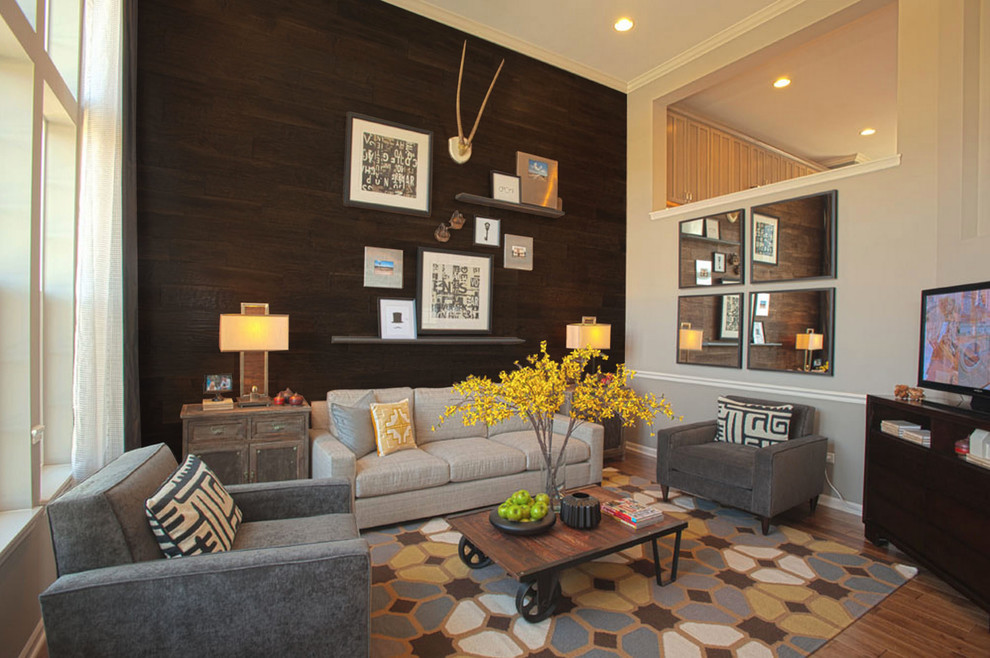Wood flooring as accent wall.