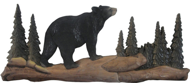 Zeckos Forest Bear Hand Crafted Intarsia Wood Art Wall Hanging
