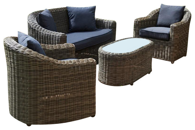 Mayfair Outdoor Sofa With 2 Lounge Armchairs and Oval Coffee Table Set