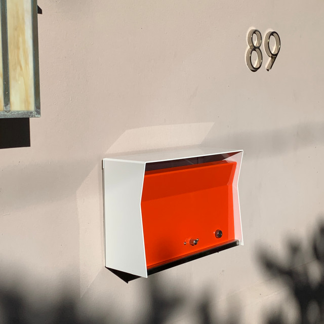 RetroBox Locking Modern Wall Mounted Mailbox, in Black and Pink ...