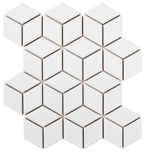 10.5"x12.13" Victorian Rhombus Mosaic Floor/Wall Tile, Glossy White