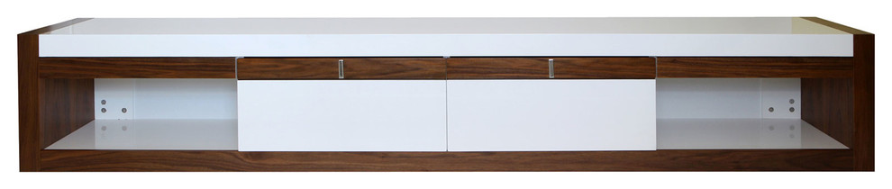 Whiteline Imports Booth TV Unit in High Gloss White And Walnut Veneer