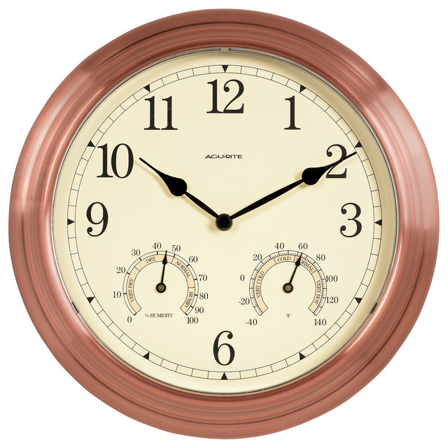 13" Copper Indoor/Outdoor Clock With Thermometer and Humidity