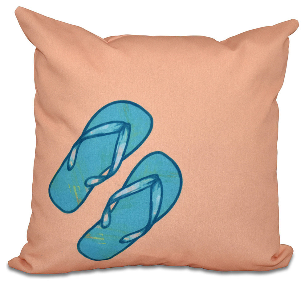 Flip Flops, Geometric Print Pillow, Coral, 20"x20"