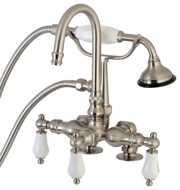 Clawfoot Bathtub Faucet, Deck Mount Arched Spout & Hand Shower