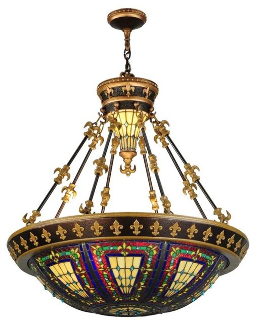 28 Fleur De Lis W And Uplights Inverted Pendant