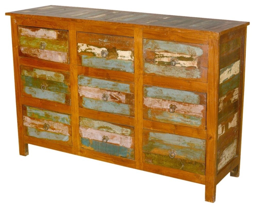 Arbela Rustic Reclaimed Wood 9 Drawer Standard Horizontal Dresser Rustic Dressers by