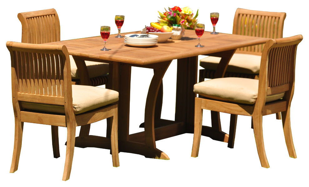 5Piece Outdoor Patio Teak Dining Set, 69" Warwick Table, 4 Giva
