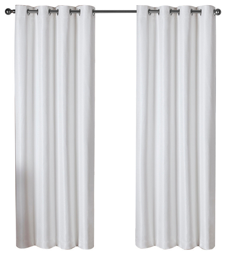 Raw Silk Thermal Grommet Top 96-inch Curtain Panel, Set of 2, Off-White