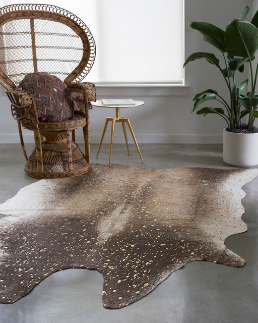 Brown And Gold Faux Cowhide Metallic, Faux Cowhide Rugs