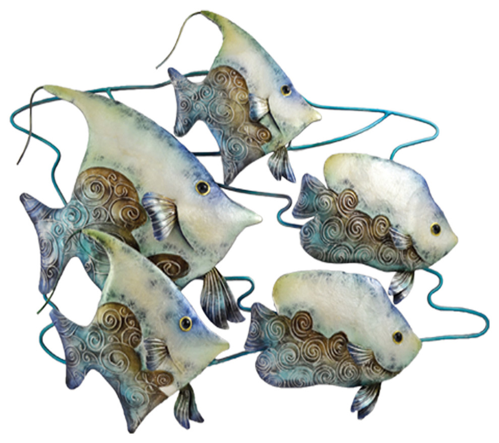 Banner Fish School With Capiz Shell Wall Art Beach Style Wall