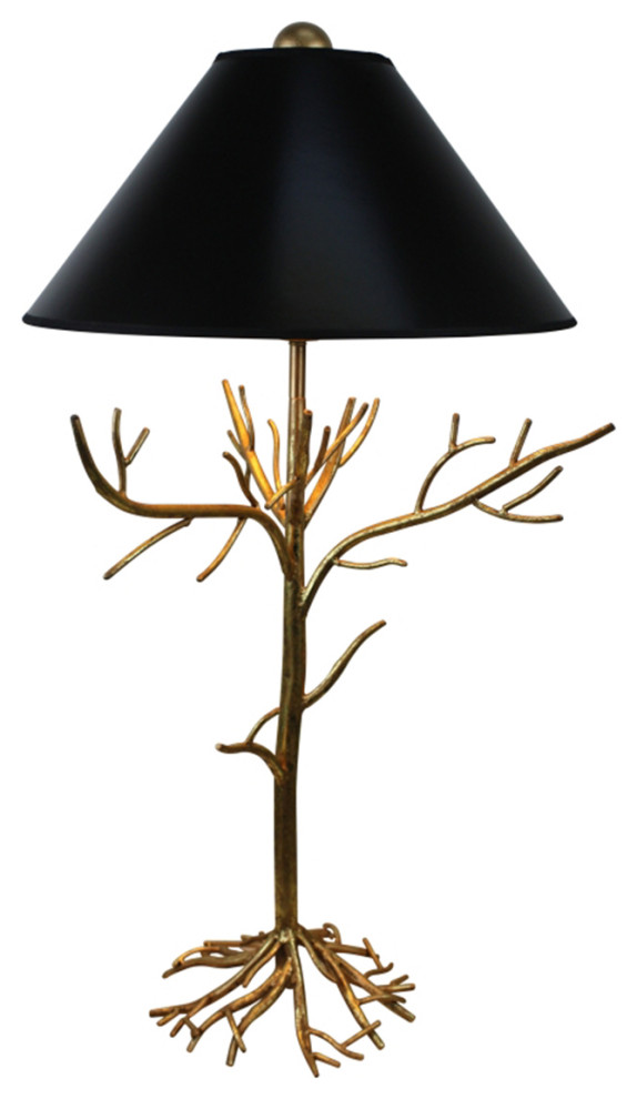 Elegant Gold Tree Branch Table Lamp Woodland Glam Metal Twig Black