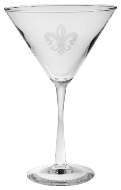 Grand Fleur De Lis Etched Martini Glasses - Modern ...