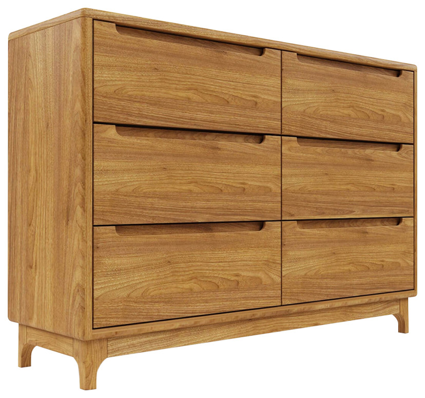 Darwen Rustic Teak Wood 6 Drawer Bedroom Double Dresser - Rustic ...