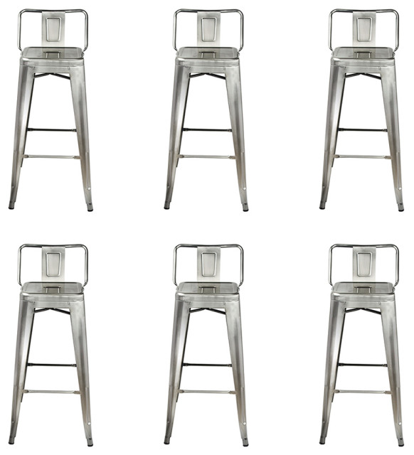Gunmetal Lowback Metal Bar Stools, Set of 6 Industrial Bar Stools And Counter Stools by
