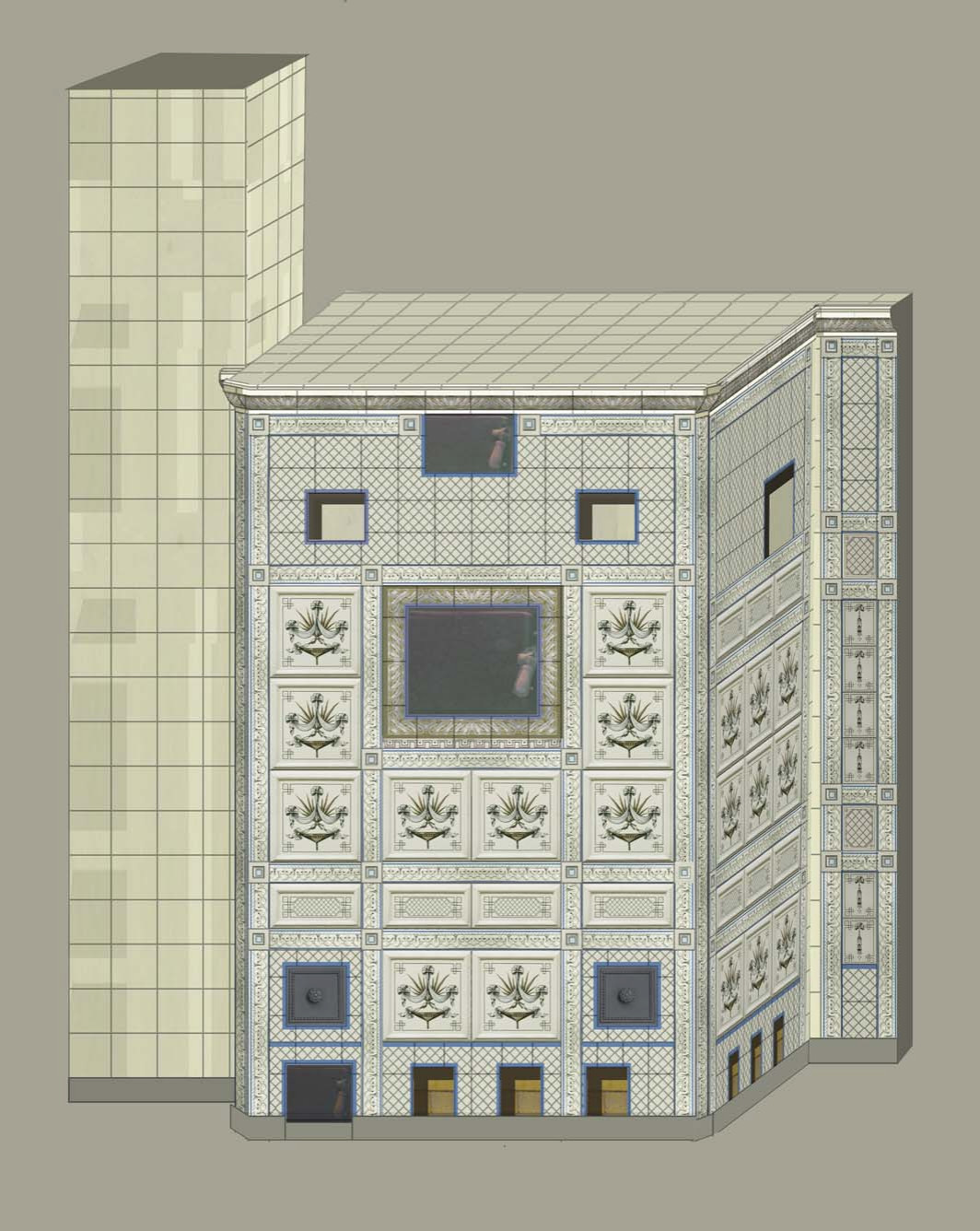 Авторский камин с облицовкой из фарфора с ручной росписью под ключ