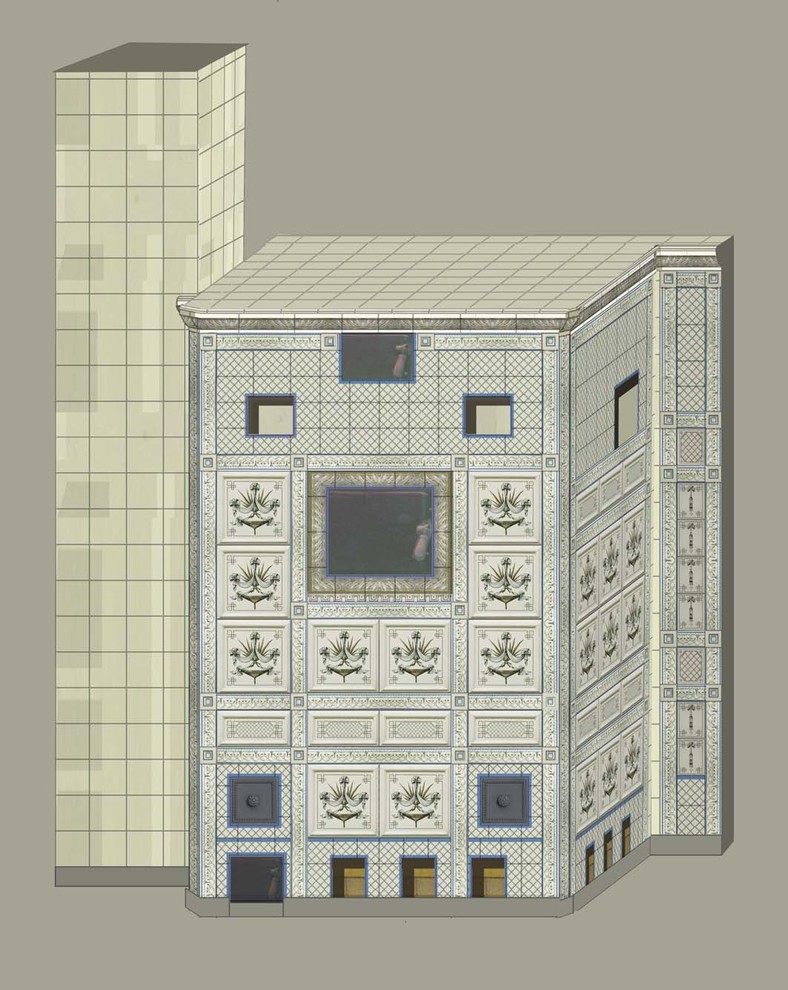 Авторский камин с облицовкой из фарфора с ручной росписью под ключ