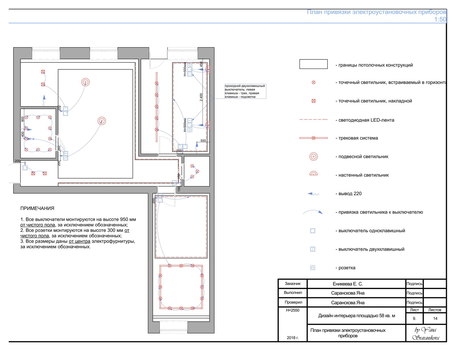 Рабочая документация для дизайн-проекта интерьера площадью 58 кв. м