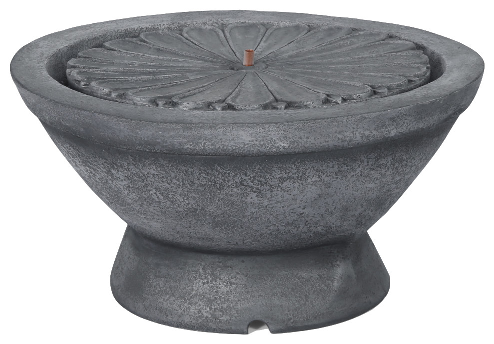 Fredell Outdoor Flower Bowl Fountain, Light Gray