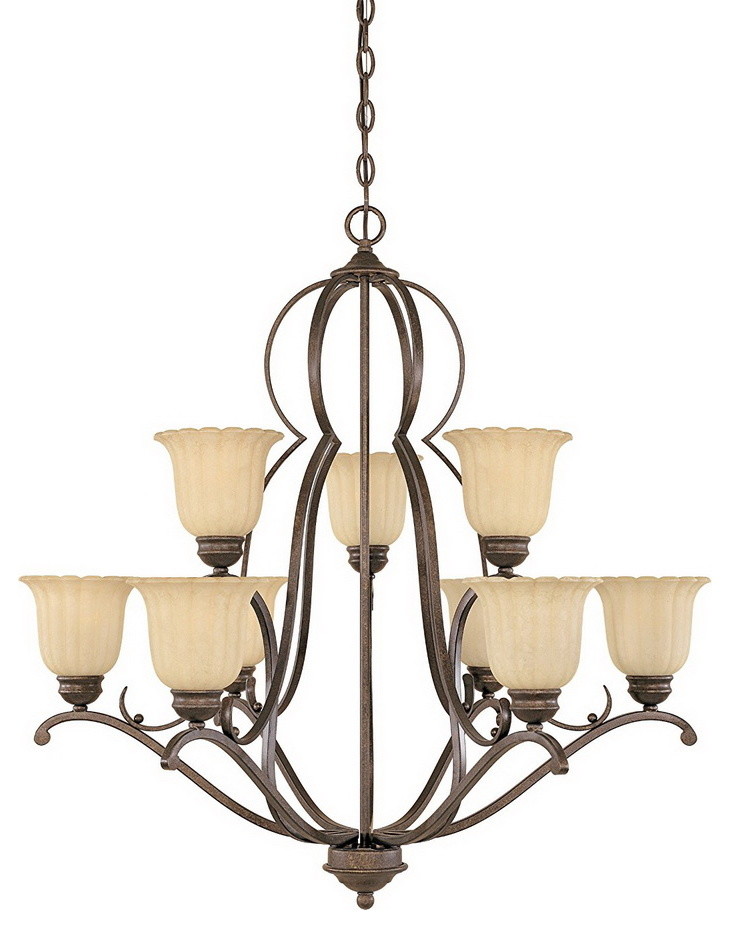 Details about Forged Sienna and Warm Amber Glazed Glass 9-Light Chandelier
