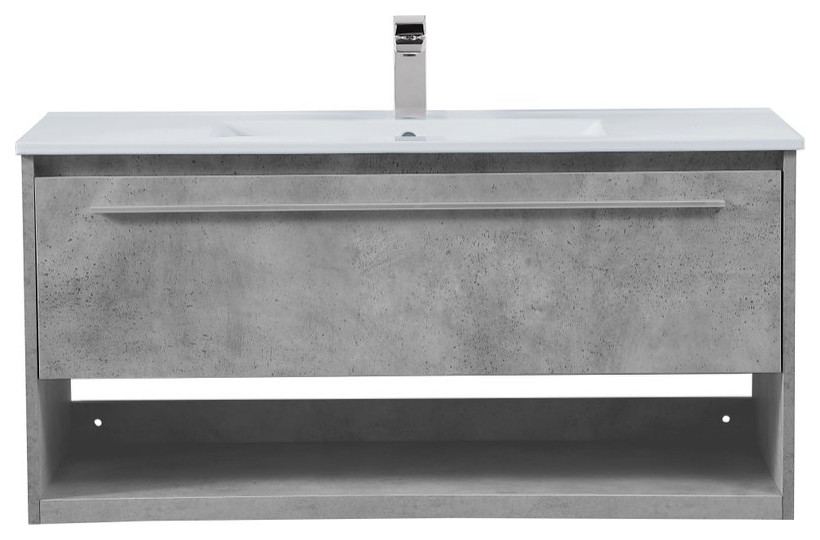 Modern Concrete Grey-Light Bathroom Vanity, Concrete Grey, 40"