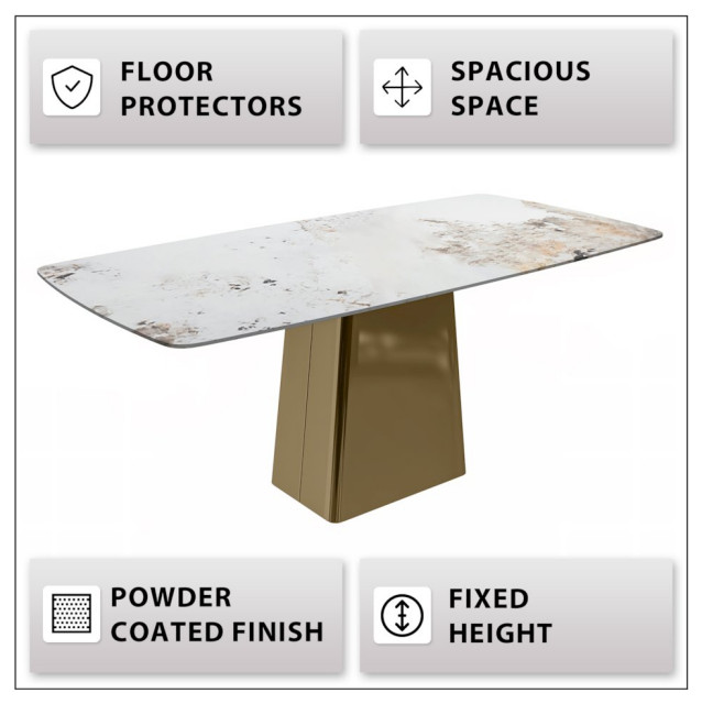 Quinix Series Dining Table, Gold Base With 55 White Grey Sintered Stone ...