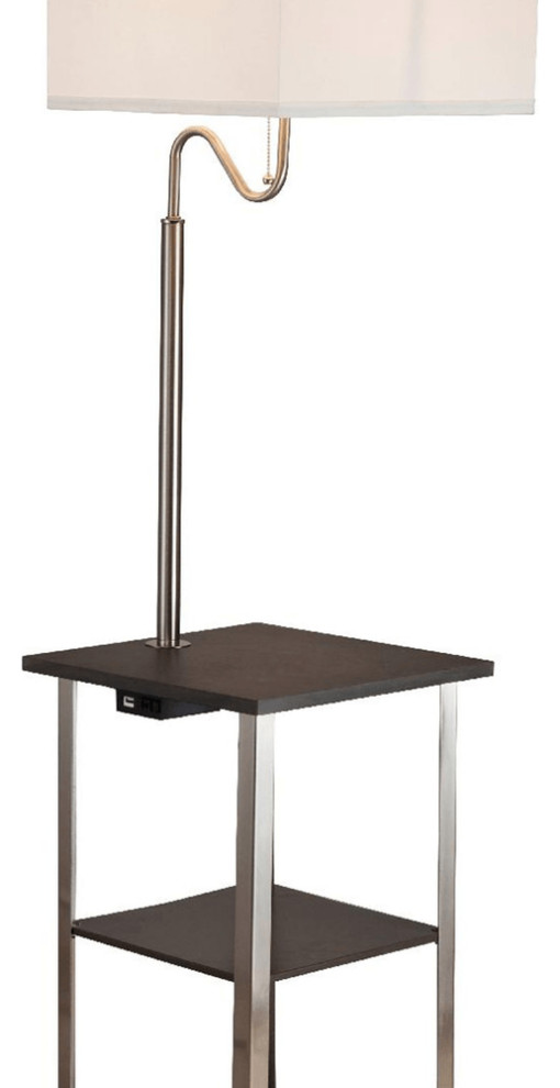 58" Steel Tray Table Floor Lamp With White Square Shade Contemporary
