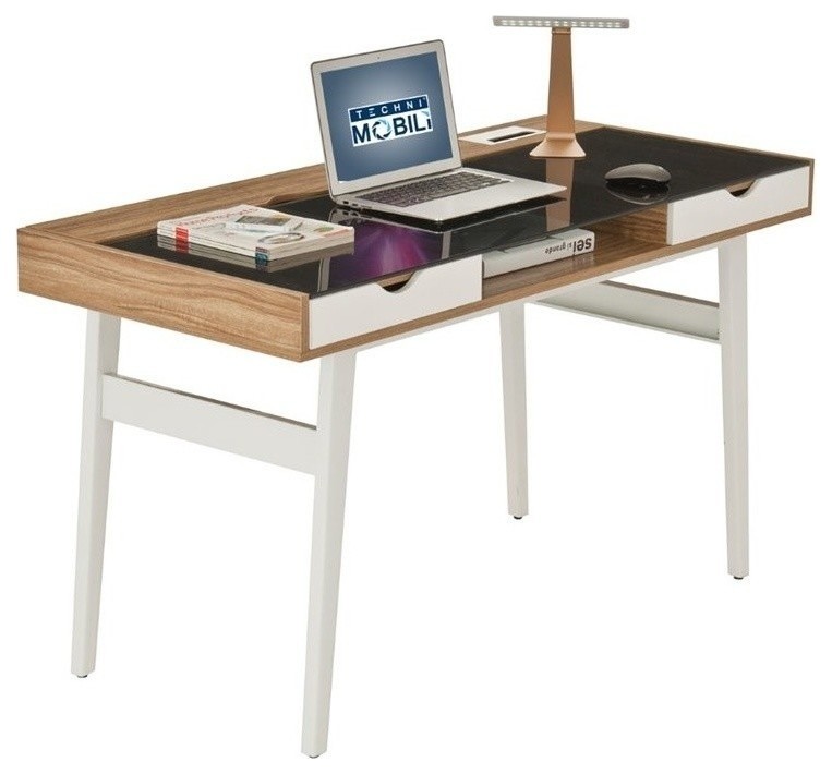 Techni Mobili Compact Computer Desk Walnut Transitional Desks