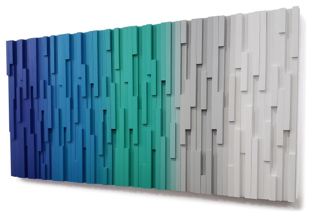 Modern Wood Wall Art Blue Ocean Transitional Ombre, 24