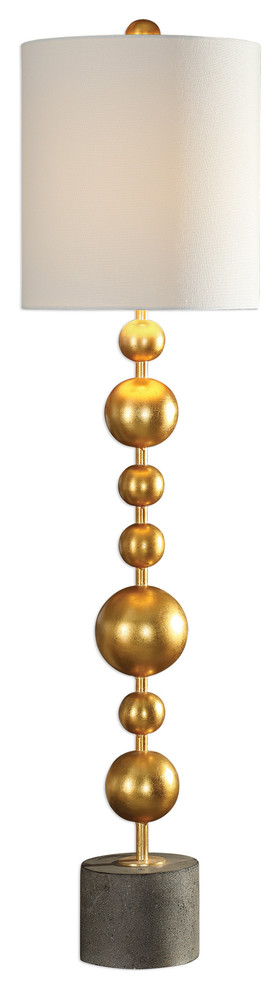 Stacked Gold Spheres Table Buffet Lamp, Midcentury Modern Metal Concrete