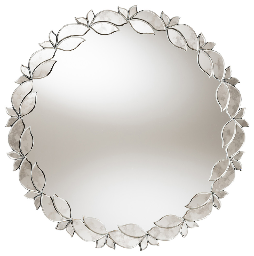 Bretton Silver Round Petal Leaf Accent Wall Mirror