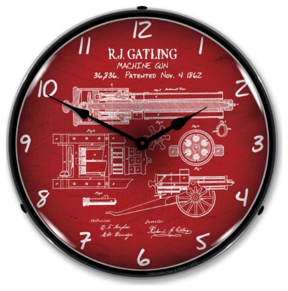 RE1507610 Gatling Gun Patent Clock Contemporary Wall Clocks by