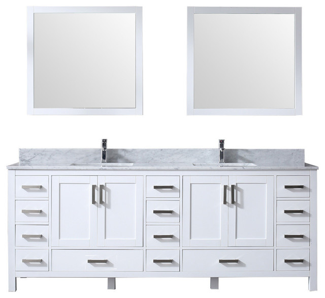 Jacques 84 Double Vanity White Carrera Marble Top Square Sinks 34 Mir