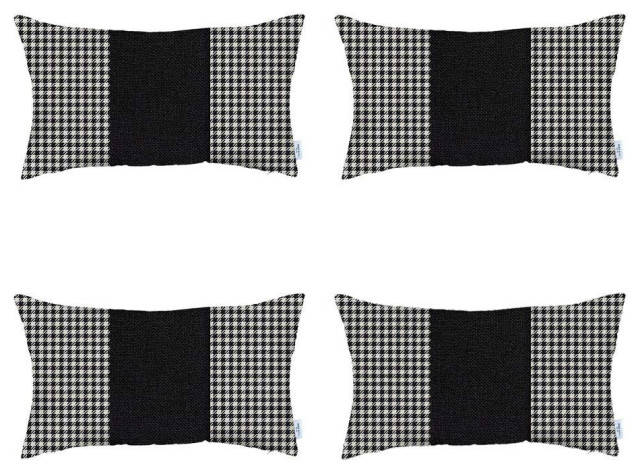 Set of 4 Black Houndstooth Lumbar Pillow Covers