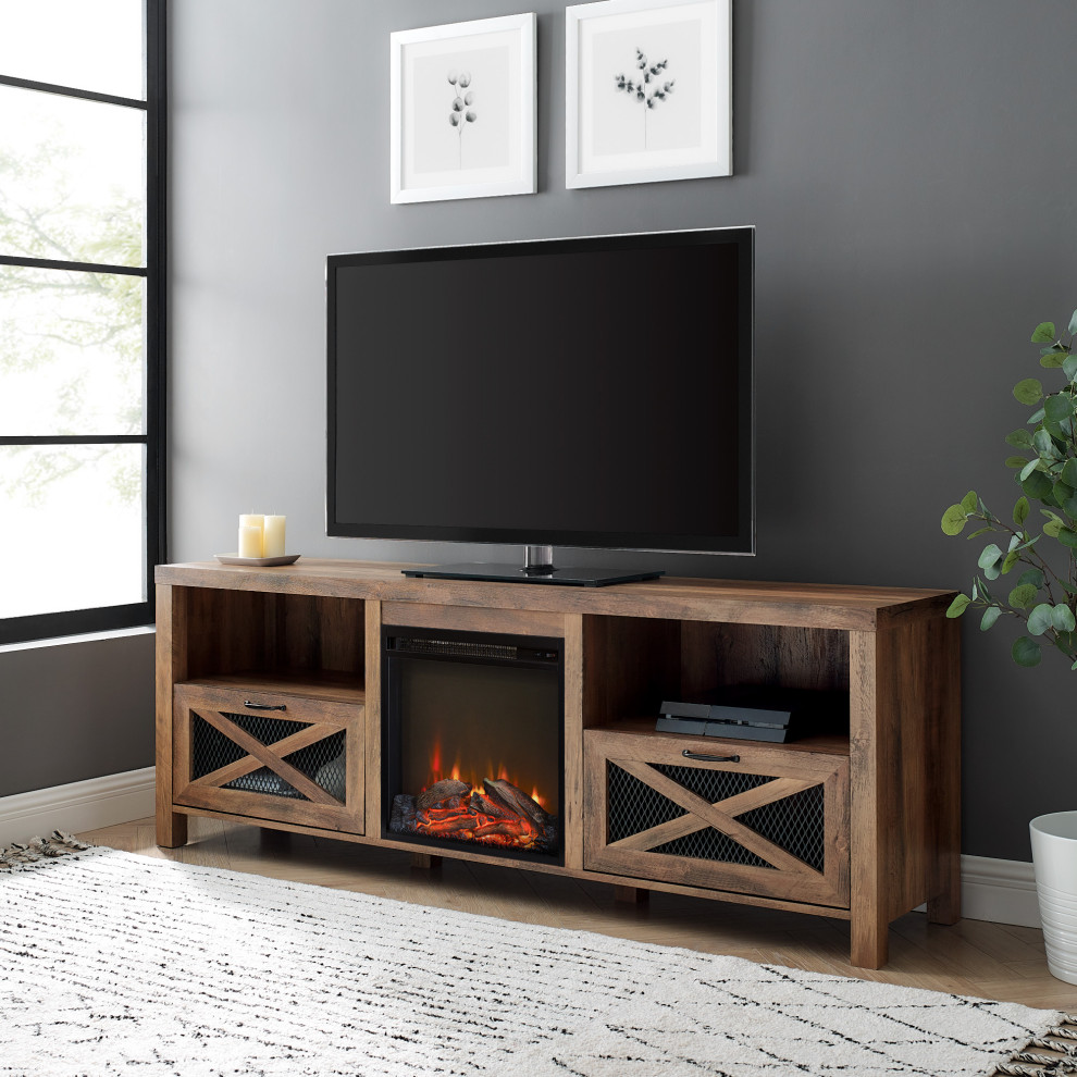 70" Rustic Farmhouse Fireplace TV Stand Farmhouse Entertainment Centers And Tv Stands by