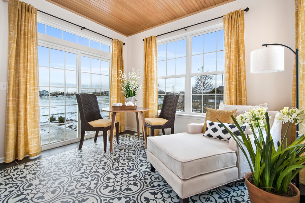 Sunroom - mid-sized transitional ceramic tile sunroom idea in Chicago with no fireplace and a standard ceiling